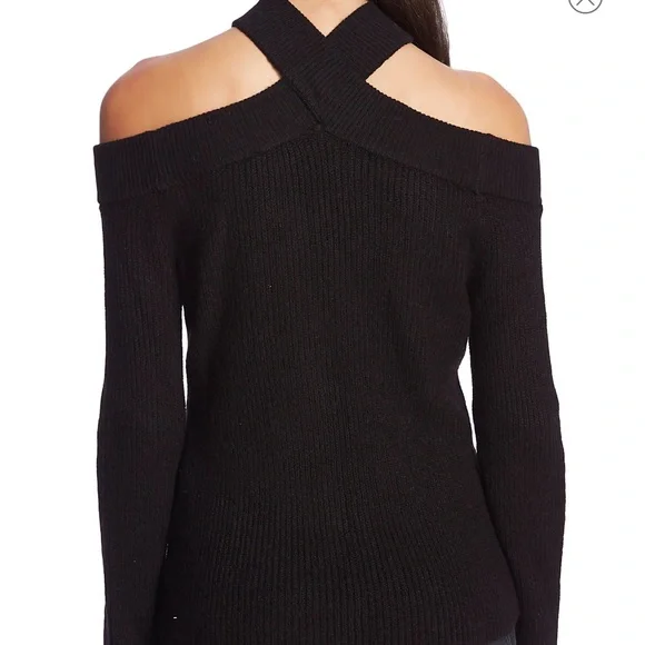 1.STATE Cross Neck Cold Shoulder Cotton Blend Sweater - Picture 2 of 7